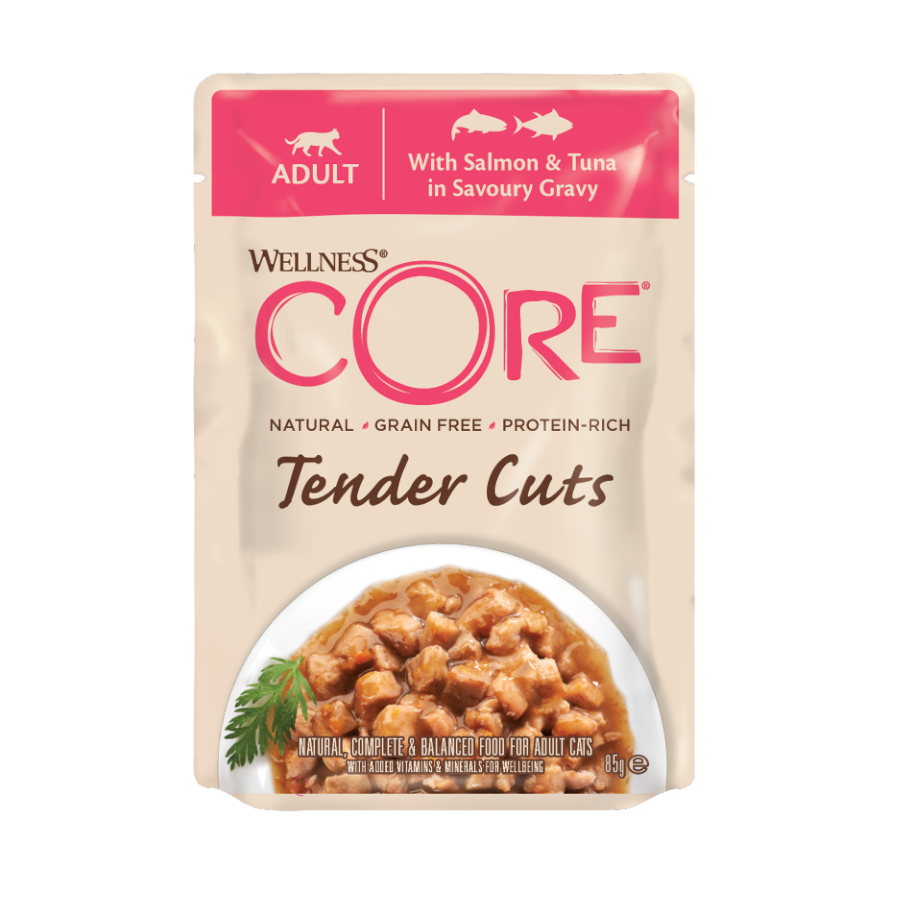 Wellness Core Tender Cuts salmón y atún sobre en salsa para gatos, , large image number null